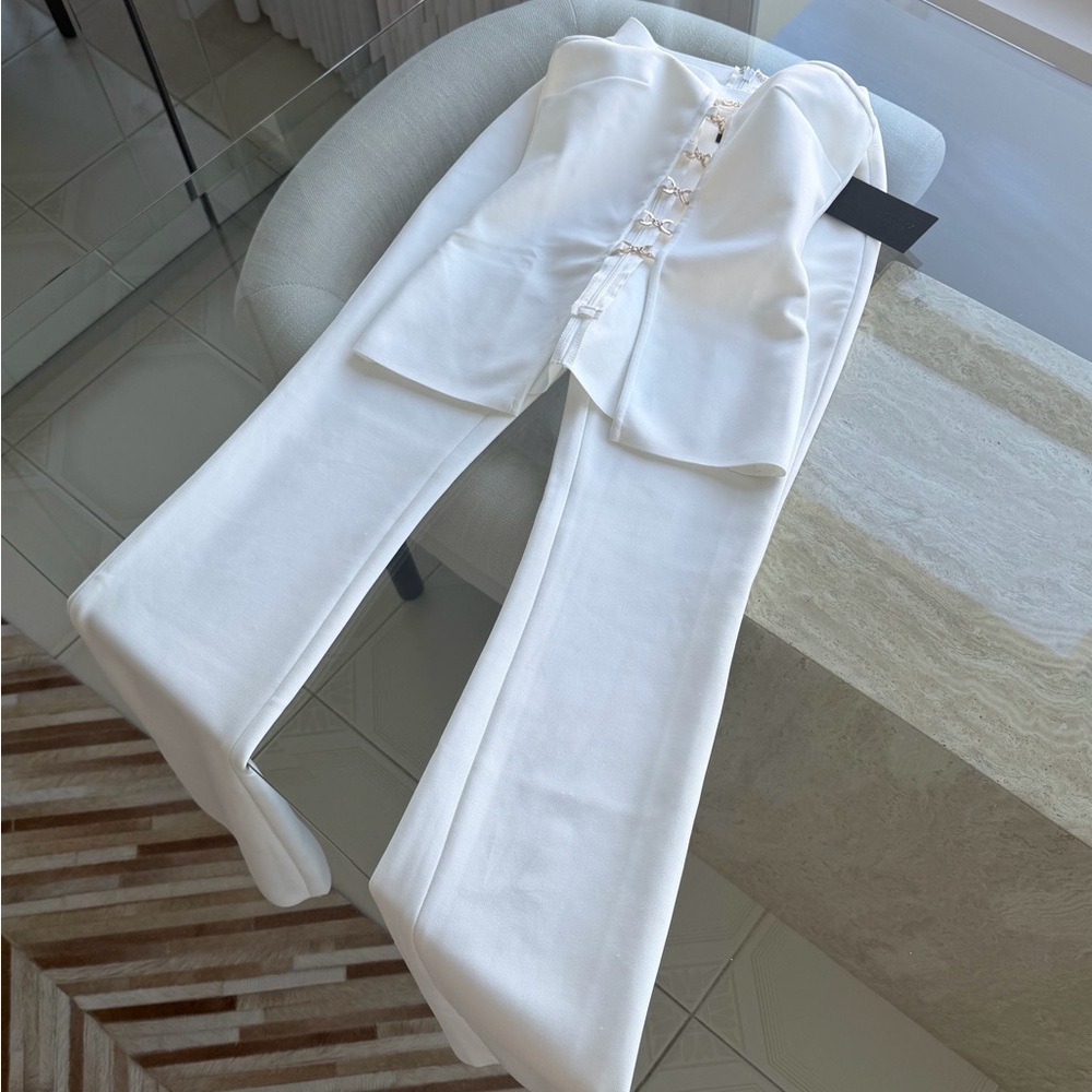 Fashion Nova Bandage Top and Pant Set white
